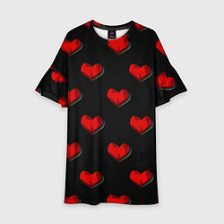 Платье клеш для девочки Красные сердца полигоны, цвет: 3D-принт