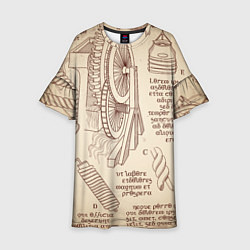 Платье клеш для девочки Чертежи машин Леонардо да Винчи, цвет: 3D-принт