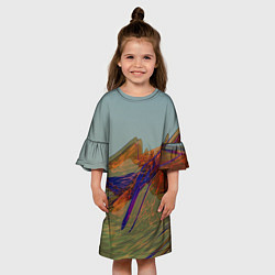 Платье клеш для девочки Волнообразные разноцветные музыкальные линии, цвет: 3D-принт — фото 2