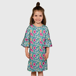 Платье клеш для девочки Весенний цветочный паттерн, цвет: 3D-принт — фото 2