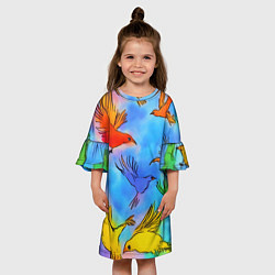 Платье клеш для девочки Акварельные крылья, цвет: 3D-принт — фото 2