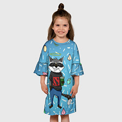 Платье клеш для девочки Енот с нимбом - фанат Доты, цвет: 3D-принт — фото 2