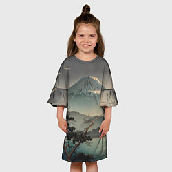 Платье клеш для девочки Великий вулкан Фудзияма, цвет: 3D-принт — фото 2