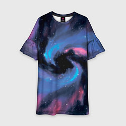 Платье клеш для девочки Ручная роспись галактики акварелью, цвет: 3D-принт
