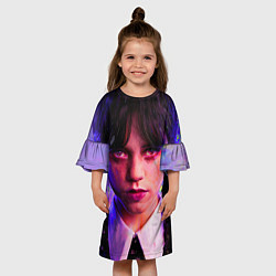 Платье клеш для девочки Уэнсдэй неон, цвет: 3D-принт — фото 2