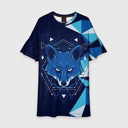 Платье клеш для девочки Голова синей лисы, цвет: 3D-принт