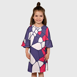 Платье клеш для девочки Бело-фиолетово-красный паттерн из камней, цвет: 3D-принт — фото 2