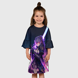 Платье клеш для девочки Cyber girl in purple light, цвет: 3D-принт — фото 2