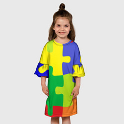 Платье клеш для девочки Пазлы разноцветные, цвет: 3D-принт — фото 2