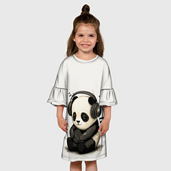 Платье клеш для девочки Милая панда в наушниках, цвет: 3D-принт — фото 2