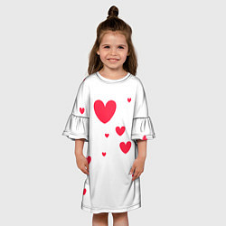 Платье клеш для девочки Много красных сердец, цвет: 3D-принт — фото 2