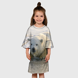 Платье клеш для девочки Белый медведь ожидает, цвет: 3D-принт — фото 2