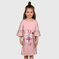 Платье клеш для девочки Два зайчика с сердцем, цвет: 3D-принт — фото 2
