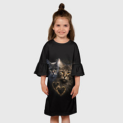 Платье клеш для девочки Влюбленные кот и кошка с сердечками, цвет: 3D-принт — фото 2