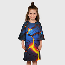Платье клеш для девочки Яркая неоновая лава, разломы, цвет: 3D-принт — фото 2