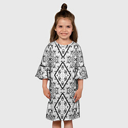 Платье клеш для девочки Бело-серый этнический орнамент, цвет: 3D-принт — фото 2