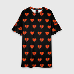 Платье клеш для девочки Разбитые сердца на черном фоне, цвет: 3D-принт
