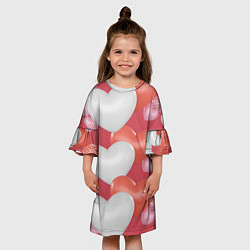 Платье клеш для девочки Красно - белые сердца на красном фоне, цвет: 3D-принт — фото 2