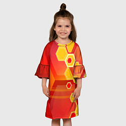 Платье клеш для девочки Текстура соты оранжевый, цвет: 3D-принт — фото 2