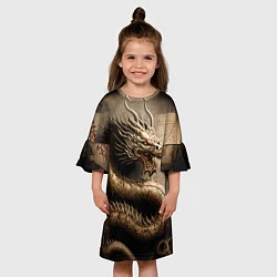 Платье клеш для девочки Китайский дракон с открытой пастью, цвет: 3D-принт — фото 2