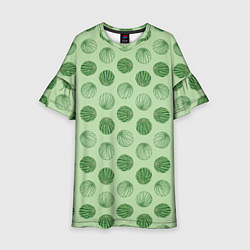 Платье клеш для девочки Узор из круглых арбузов на зеленом фоне, цвет: 3D-принт