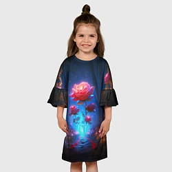 Платье клеш для девочки Алая роза в ночном лесу, цвет: 3D-принт — фото 2