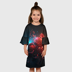 Платье клеш для девочки Алые розы в ночном лесу, цвет: 3D-принт — фото 2