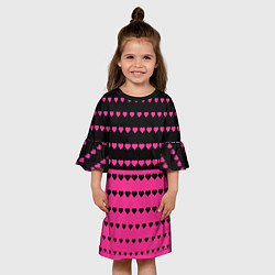 Платье клеш для девочки Черные и розовые сердца узор, цвет: 3D-принт — фото 2