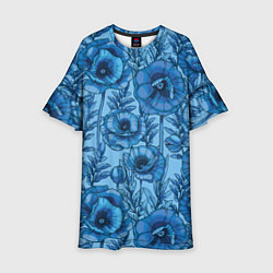 Платье клеш для девочки Синие цветы, цвет: 3D-принт
