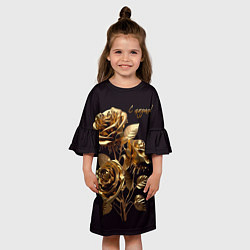 Платье клеш для девочки Золотые розы, цвет: 3D-принт — фото 2