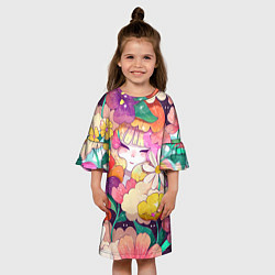 Платье клеш для девочки Девочка в цветах, цвет: 3D-принт — фото 2