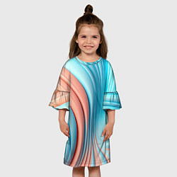 Платье клеш для девочки Кораллово-голубая абстрактная волна, цвет: 3D-принт — фото 2