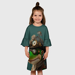 Платье клеш для девочки Лягушонок Пепе стимпанк, цвет: 3D-принт — фото 2