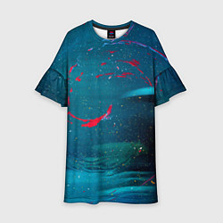 Платье клеш для девочки Абстрактные туман и розовые краски, цвет: 3D-принт