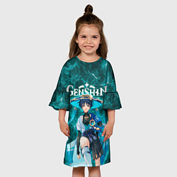 Платье клеш для девочки Странник на фоне воздушных частиц, цвет: 3D-принт — фото 2