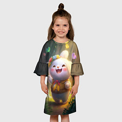 Платье клеш для девочки Счастливый мультяшный заяц, цвет: 3D-принт — фото 2