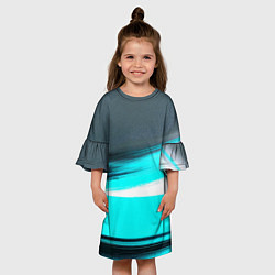 Платье клеш для девочки Абстрактные линии - черный циан, цвет: 3D-принт — фото 2