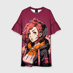 Платье клеш для девочки Девушка-аниме с рыжими волосами, цвет: 3D-принт