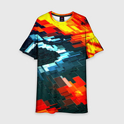 Платье клеш для девочки Плиты и грани абстракции, цвет: 3D-принт