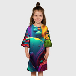 Платье клеш для девочки Капли красок, нейросеть, цвет: 3D-принт — фото 2