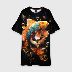 Платье клеш для девочки Золотая рыбка с изумрудной чешуей, цвет: 3D-принт