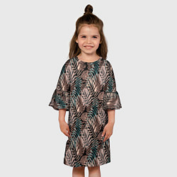 Платье клеш для девочки Тропический коричнево серый узор, цвет: 3D-принт — фото 2