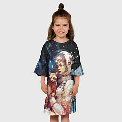Платье клеш для девочки Девушка космонавт с рыжим котом, цвет: 3D-принт — фото 2