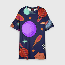 Платье клеш для девочки Космический арт планеты, цвет: 3D-принт