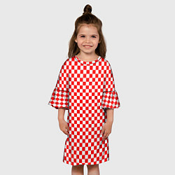 Платье клеш для девочки Красные и белые квадраты, цвет: 3D-принт — фото 2