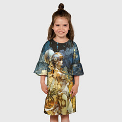 Платье клеш для девочки Космическая золотая принцесса, цвет: 3D-принт — фото 2
