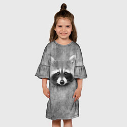 Платье клеш для девочки Енот - grunge style texture, цвет: 3D-принт — фото 2