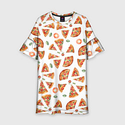 Платье клеш для девочки Кусочки пиццы - паттерн на белом, цвет: 3D-принт