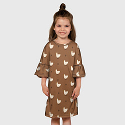 Платье клеш для девочки Гуси и травка - паттерн коричневый, цвет: 3D-принт — фото 2