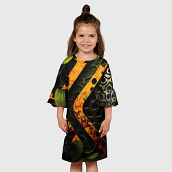 Платье клеш для девочки Оранжевые полосы на неровной текстуре, цвет: 3D-принт — фото 2